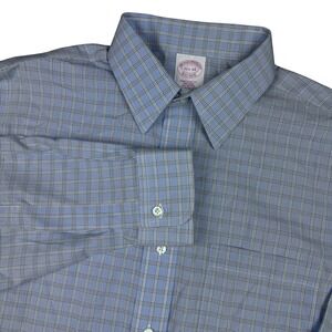 Brooks Brothers Mens 15.5 34 Blue Plaid Non-Iron Cotton Traditional Fit Shirt